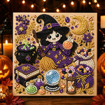 Cute witch with broom pearl diamond painting kit for beginners