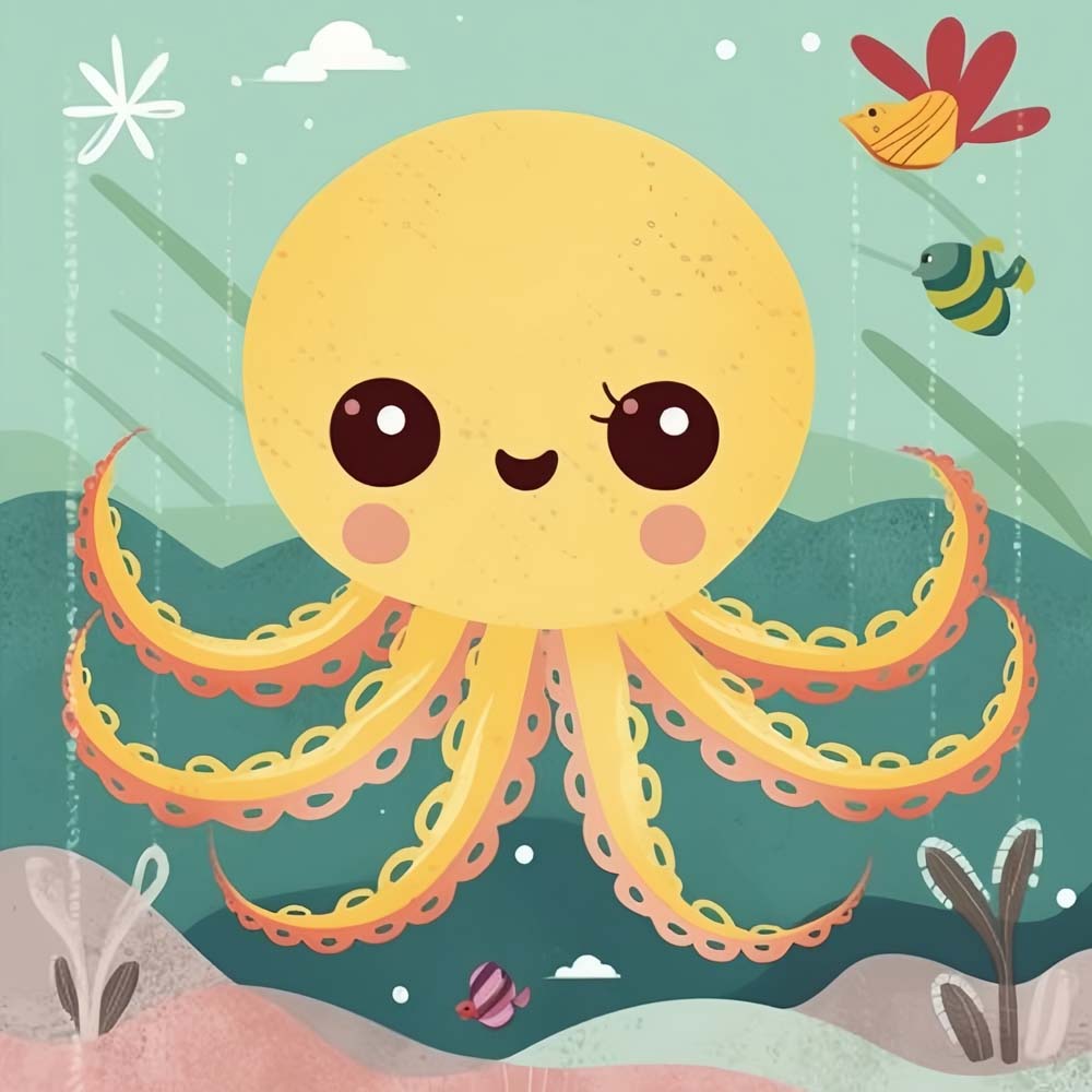 Cute yellow octopus cross stitch kit for beginners