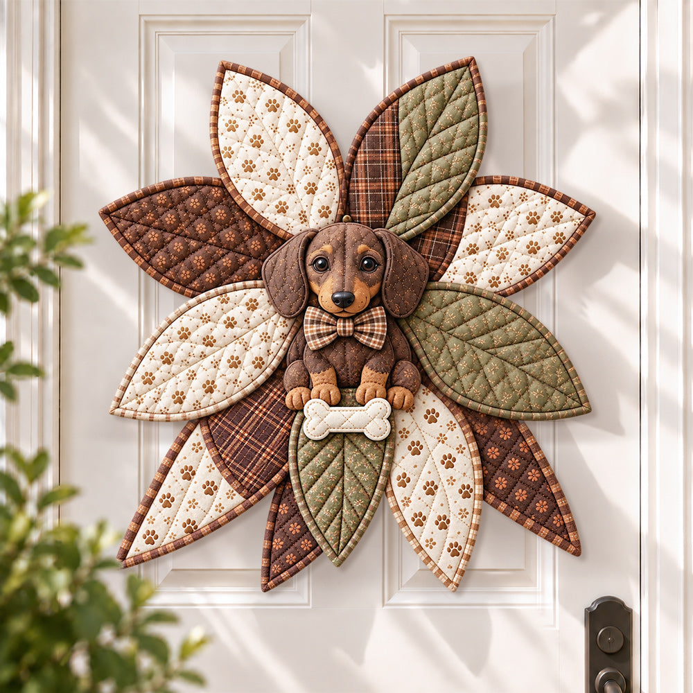 Dachshund DIY quilted bow sewing kit finished as a handmade door decoration