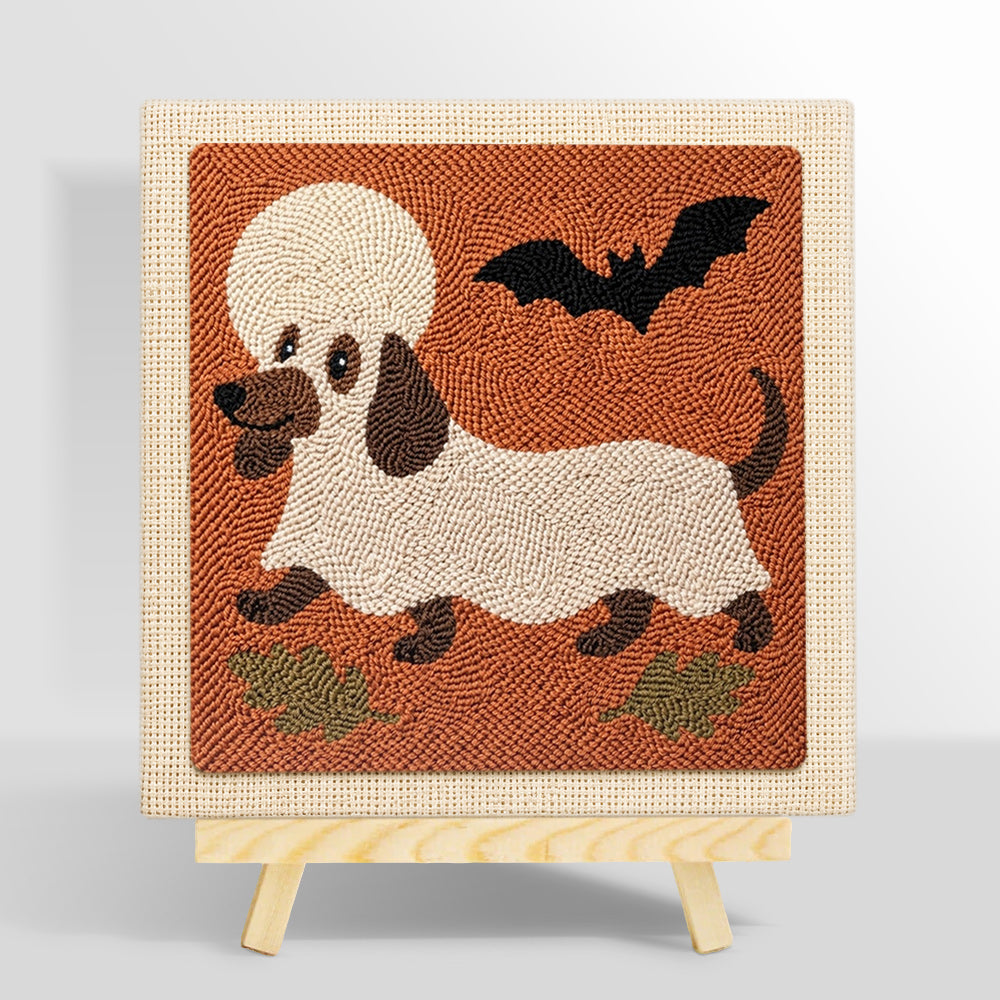 Dachshund ghost disguise punch needle kit for beginners