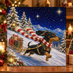 Dachshund pulling gift sled pearl diamond painting kit for beginners