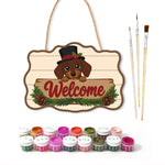 Dachshund welcome paint by numbers door hanger with paints and brushes
