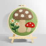 Daisies and mushrooms punch needle kit for beginners