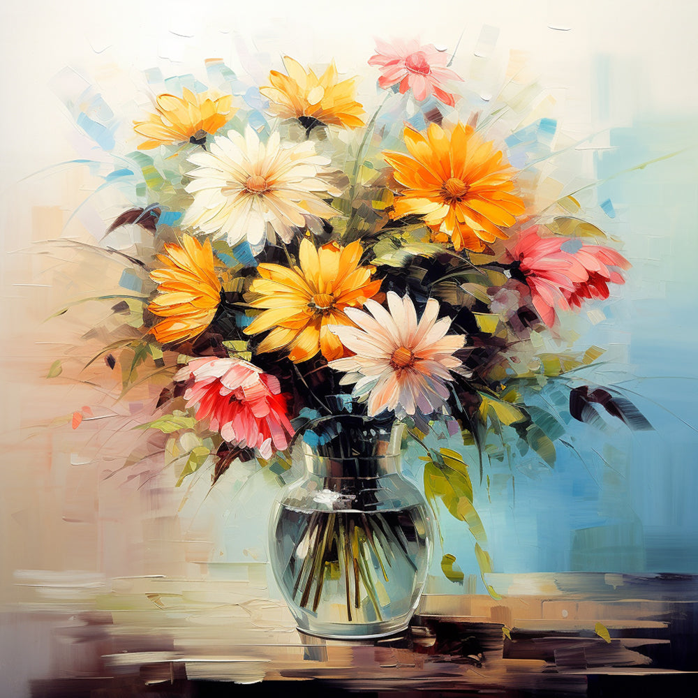 Daisies glass vase cross stitch kit for beginners