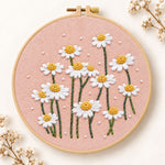 Daisies on dusty pink fabric embroidery kit