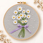 Daisy bouquet with purple ribbon embroidery kit