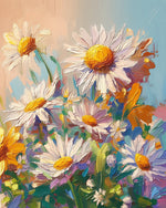 Daisy flowers with yellow centers cross stitch kit for beginners
