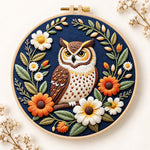 Daisy wreath owl embroidery kit
