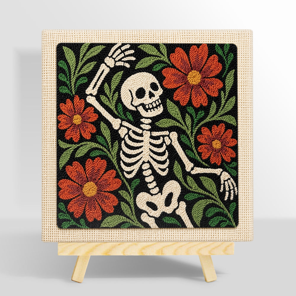 Dancing Floral Skeleton punch needle kit for beginners