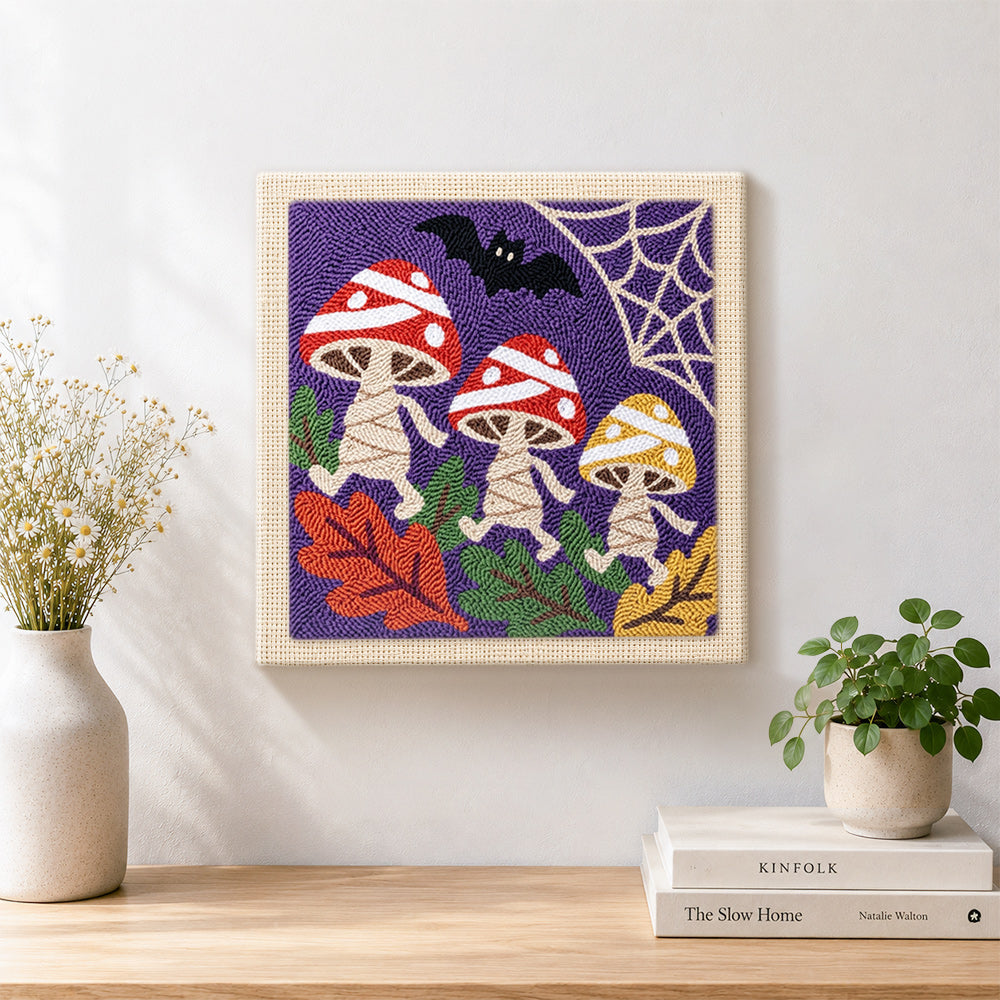 Dancing halloween mushrooms punch needle kit for beginners