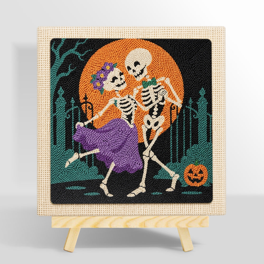 Dancing skeleton couple punch needle kit for beginners