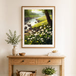 Finished dandelion riverside cross stitch artwork displayed as home decor