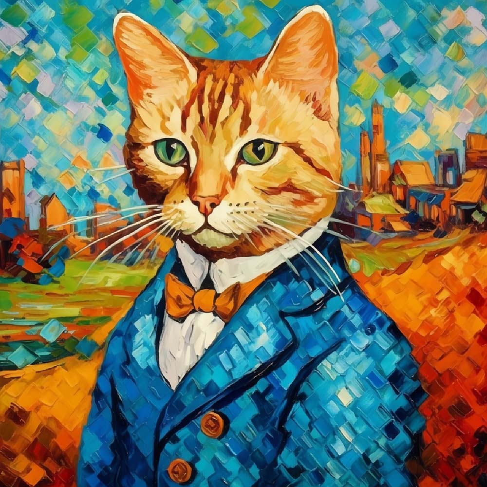 Dapper ginger cat in suit cross stitch kit for beginners
