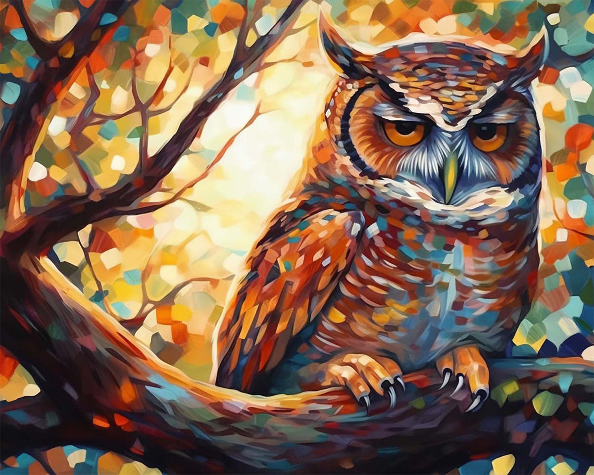 Dappled sunlight owl cross stitch kit for beginners
