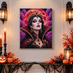 Finished dark gothic queen pearl diamond painting artwork displayed as holiday home decor