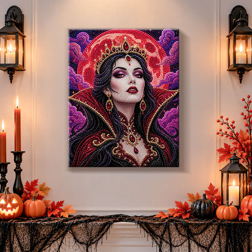 Finished dark gothic queen pearl diamond painting artwork displayed as holiday home decor