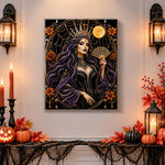 Finished dark moon queen with fan pearl diamond painting artwork displayed as holiday home decor