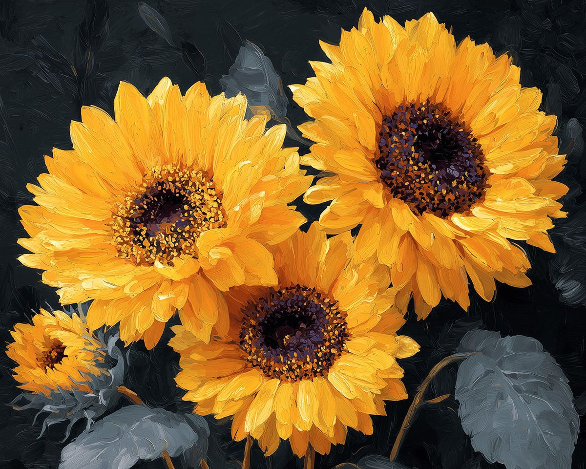 Dark tone golden sunflowers cross stitch kit for beginners