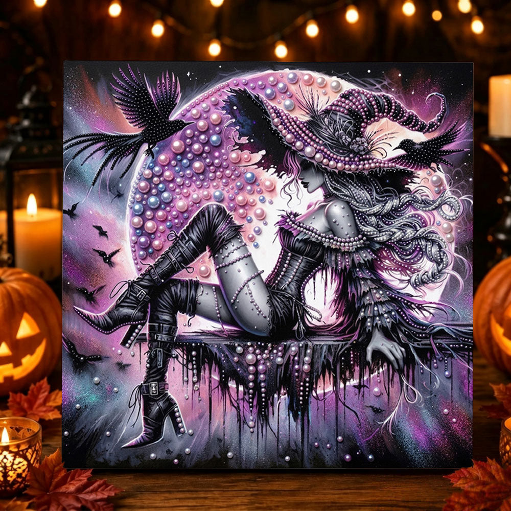 Dark witch under full moon pearl diamond painting kit for beginners