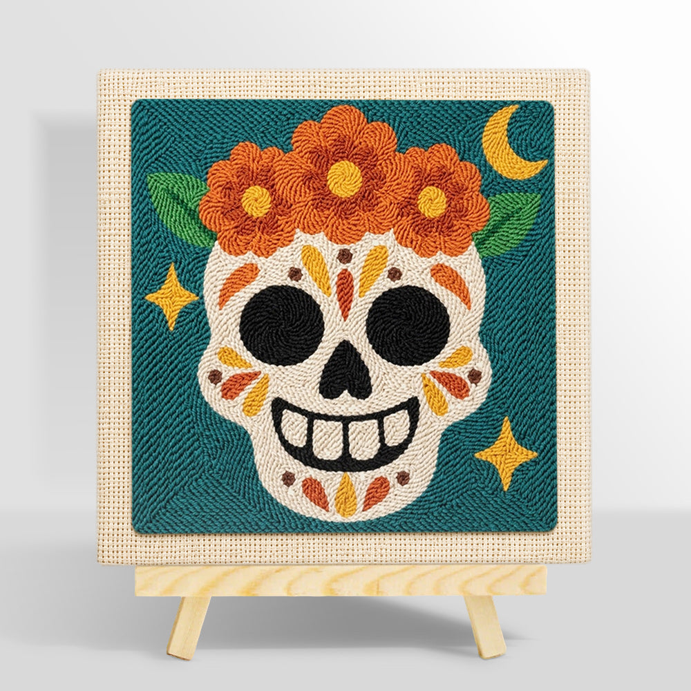 Day of dead floral skull punch needle kit for beginners
