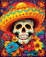 Day of the dead sugar skull with sombrero cross stitch kit for beginners 