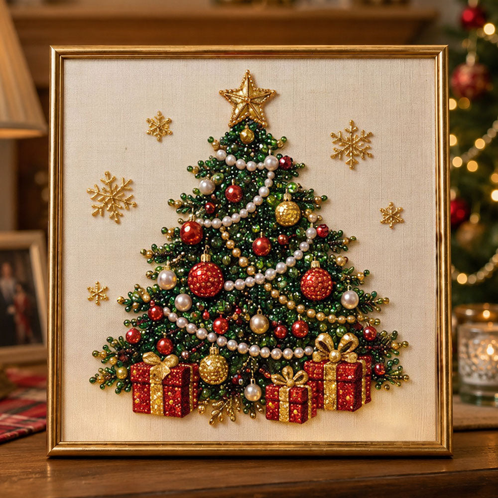 Decorated christmas tree with gifts pearl diamond painting kit for beginners