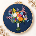Deep blue mixed flower bouquet embroidery kit