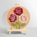 Deep pink and cream roses punch needle kit for beginners