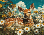 Deer resting in daisy field cross stitch kit for beginners