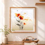 Finished delicate abstract floral art cross stitch artwork displayed as home decor