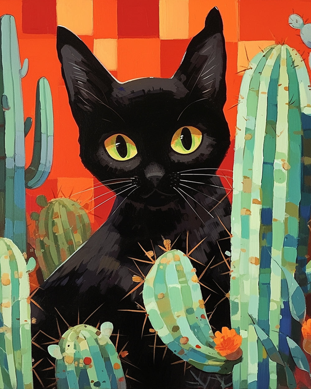 Desert black cat cross stitch kit for beginners