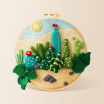 Desert cacti under the sun needle felting kit for beginners with a round wooden frame