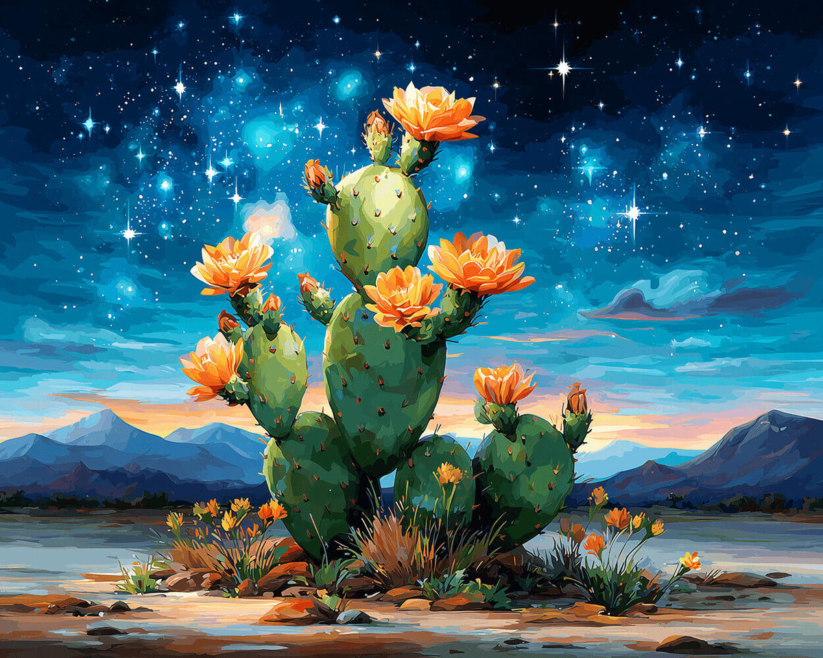 Desert cactus at dusk cross stitch kit for beginners