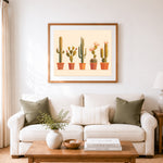 Finished desert cactus collection cross stitch artwork displayed as home decor