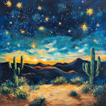 Desert night sky with saguaro cactus cross stitch kit for beginners