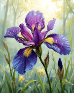 Dew‑kissed purple iris cross stitch kit for beginners