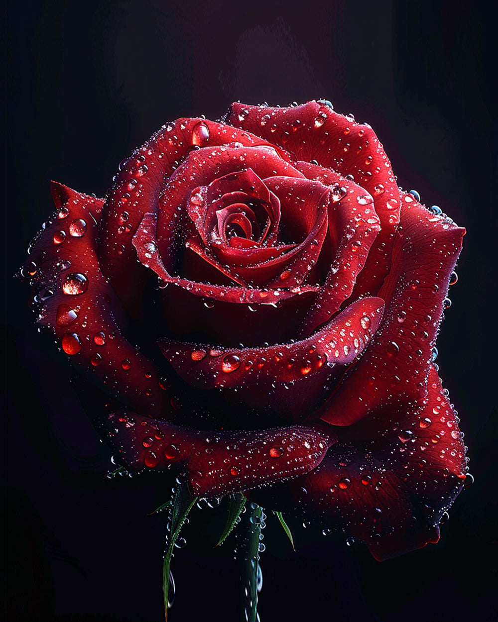 Dewy dark red rose cross stitch kit for beginners
