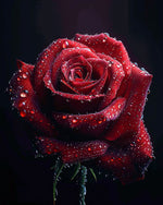 Dewy dark red rose cross stitch kit for beginners
