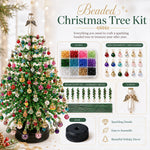 DIY Beaded Christmas Tree Kit with beads, mini charms, branch pieces, topper and base