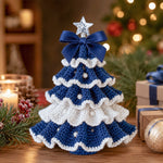 Blue and white DIY Crochet Christmas Tree Kit displayed as cozy handmade Christmas home decor