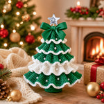 Green and white DIY Crochet Christmas Tree Kit displayed as cozy handmade Christmas home decor
