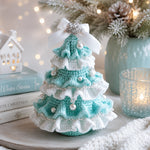 Mint and white DIY Crochet Christmas Tree Kit displayed as cozy handmade Christmas home decor