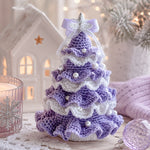 Purple and white DIY Crochet Christmas Tree Kit displayed as cozy handmade Christmas home decor