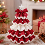 Red and white DIY Crochet Christmas Tree Kit displayed as cozy handmade Christmas home decor