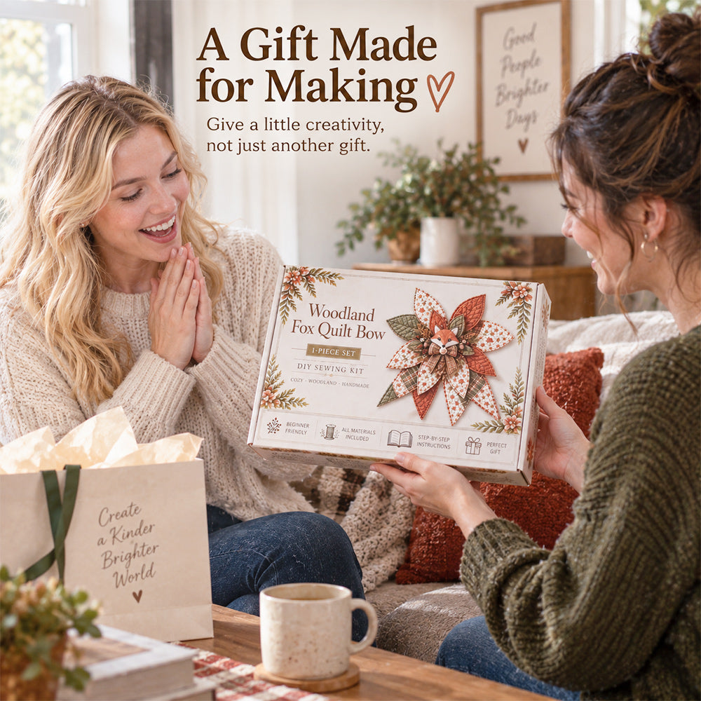 DIY quilted bow sewing kit presented as a creative handmade gift for craft lovers