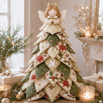 DIY quilted Christmas tree kit with angel topper and elegant cream green holiday fabric
