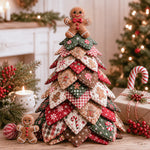 DIY quilted Christmas tree kit with gingerbread topper and festive red and green fabric