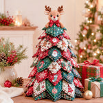 DIY quilted Christmas tree kit with reindeer topper and festive red green fabric
