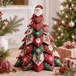 DIY quilted Christmas tree kit with Santa topper and classic red and green holiday fabric