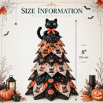 Size information for DIY quilted Halloween tree kit showing 8 inch 20 cm tabletop decor